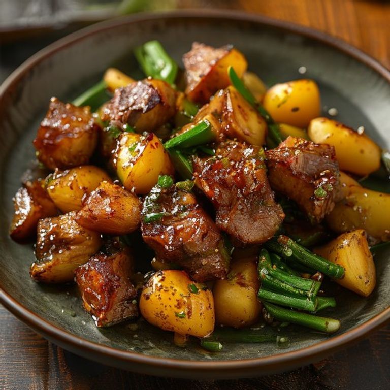 Porc braisé aux pommes de terre et haricots verts