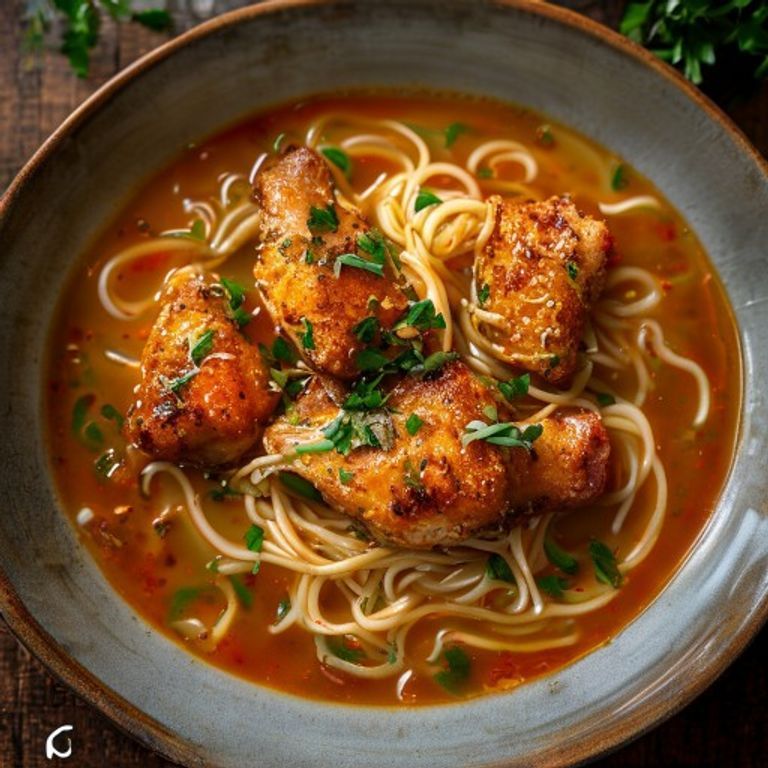 Nouilles au filet de poulet pané en soupe