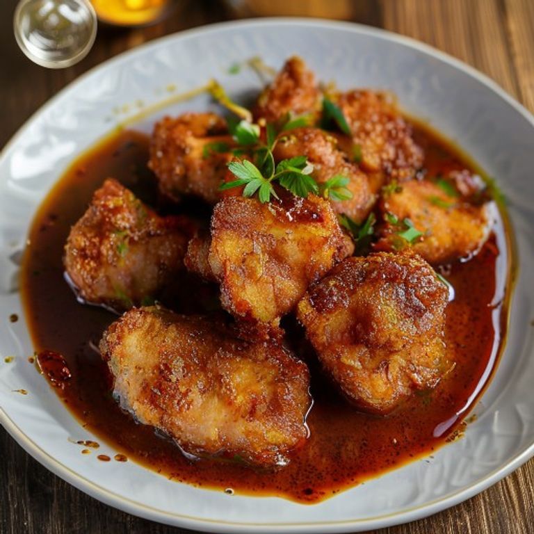 Morceaux de porc frits en sauce