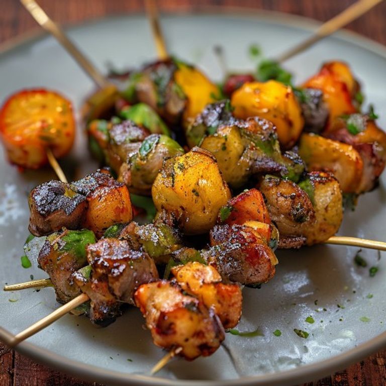 Assortiment brochettes de légumes et Brochette d'agneau