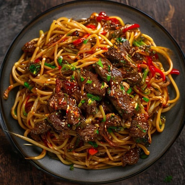 Nouilles sautées au bœuf sauce satay