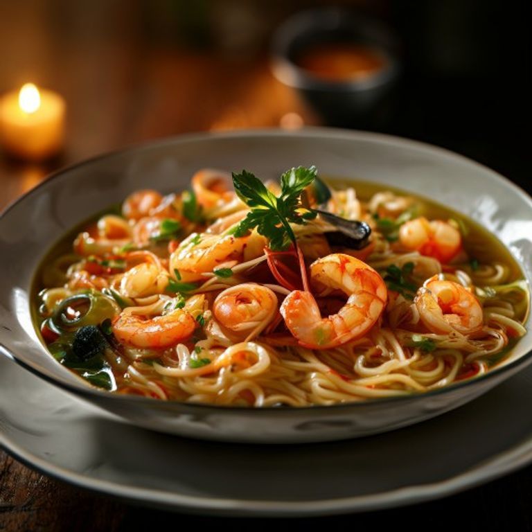 Nouilles au bouillon de crevettes/fruits de mer