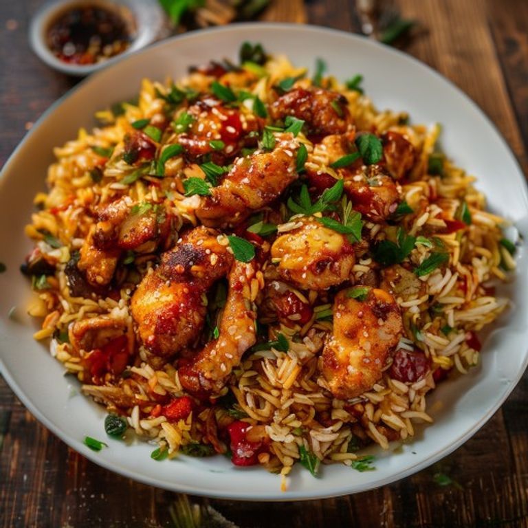 Riz frit au poulet épicé