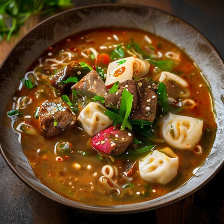 Soupe thaï aigre (bœuf/poulet/wontons)